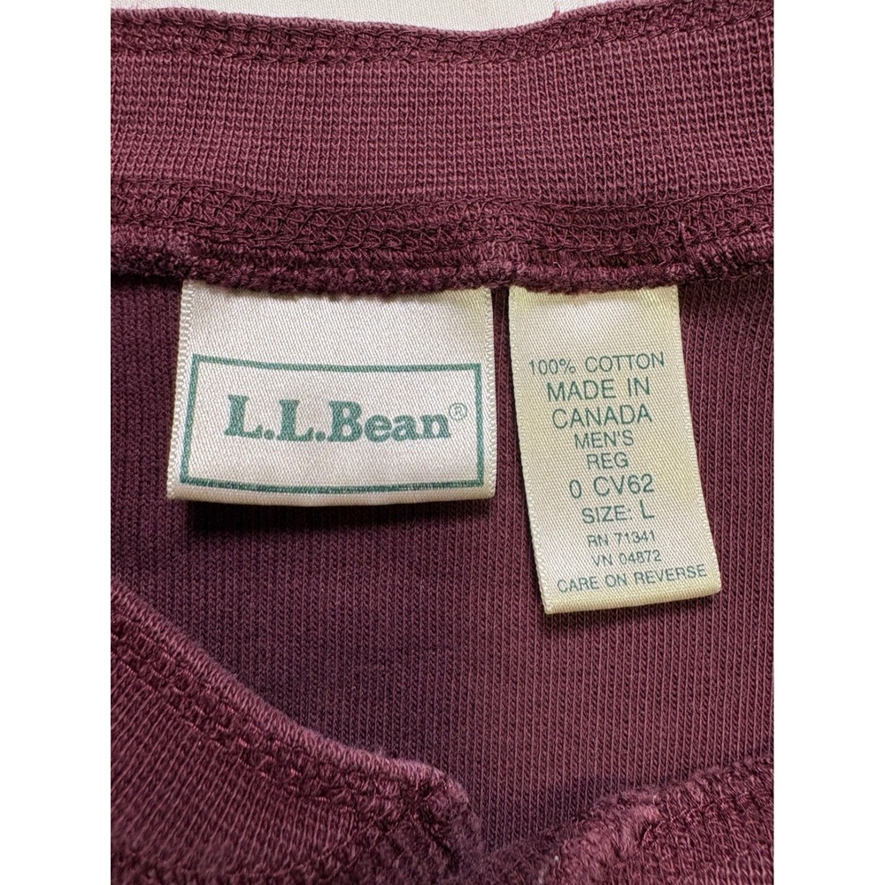 LL Bean Henley Shirt Mens L Waffle Knit Long Sleeve Tee Outdoor Grunge Cabin - Picture 4 of 6
